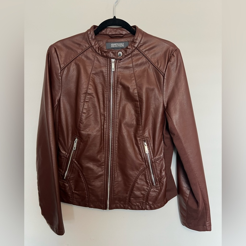 Kenneth Cole Reaction Brown Leather Jacket Size L - Picture 2 of 8